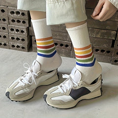 5 Pairs Rainbow Striped Socks Mid Tube Women's Stockings