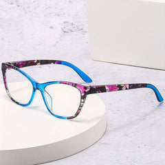 Cat Eye Clear Lens Glasses For Women Men Block Flower Frame Anti Light Glasses