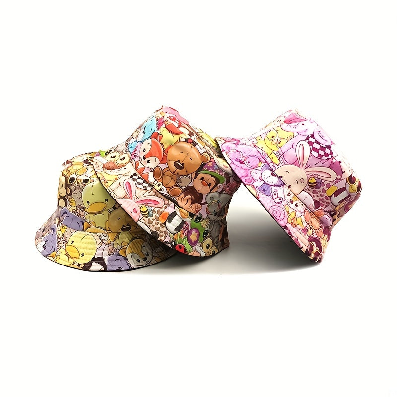 Kids Sunshade Bucket Hat Cartoon Pattern Double sided Sun Hat