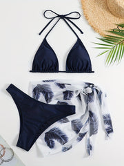 Halter Neck Bikini Set V Neck Backless High Cut Cover Up Bathing Suit