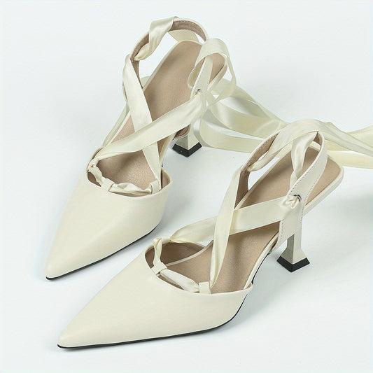 Women's Point Toe Slingback Heels Criss Cross Straps Stiletto Shoes