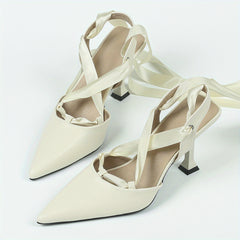 Women's Point Toe Slingback Heels Criss Cross Straps Stiletto Shoes