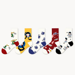 5 Pairs Harajuku Mid Tube Socks Funny Pattern Women's Stockings