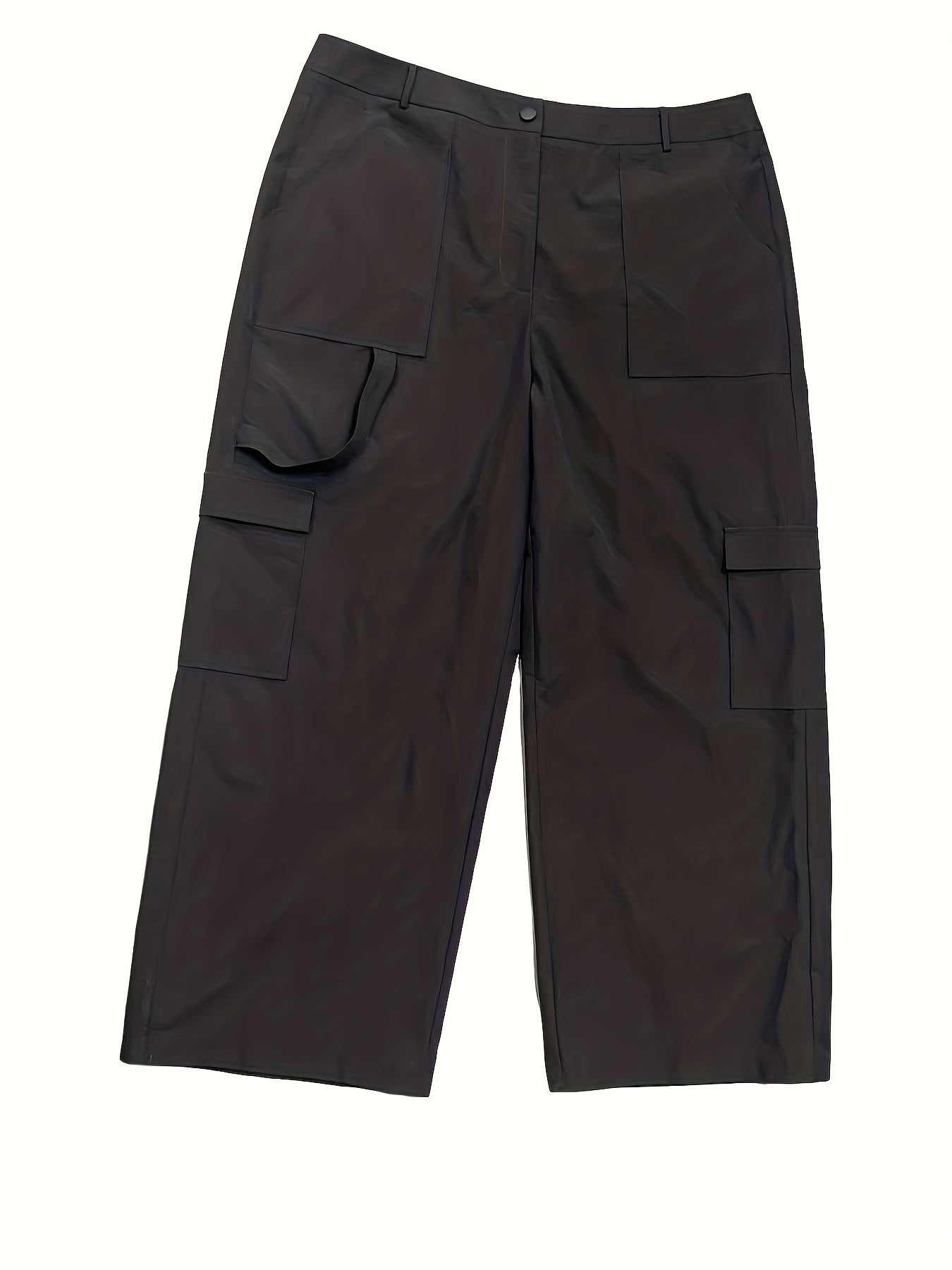  Solid High Rise Wide Leg Cargo Trousers