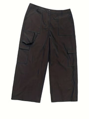  Solid High Rise Wide Leg Cargo Trousers