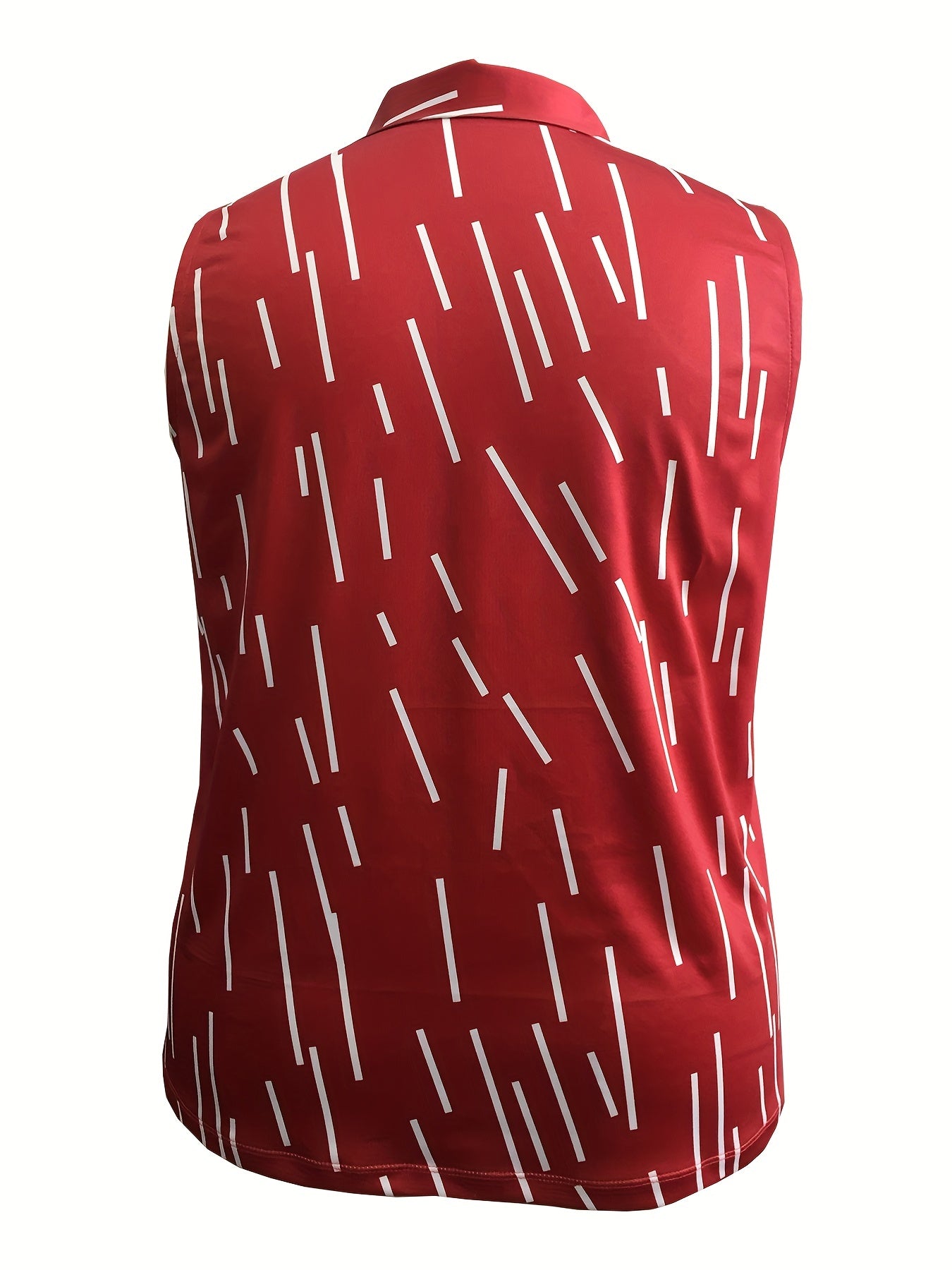  Women's Stripe Print Polo Neck Sports Top