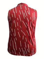  Women's Stripe Print Polo Neck Sports Top