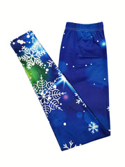 Snowflake Print Skinny Leggings Casual Stretchy Leggings