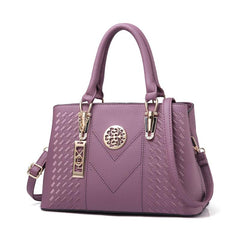 Strip Embroidery Satchel Bag Metal Decor Double Handle Bag