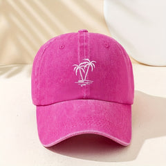 Coconut Tree Embroidery Baseball Cap Unisex Washed Distressed Sun Hat