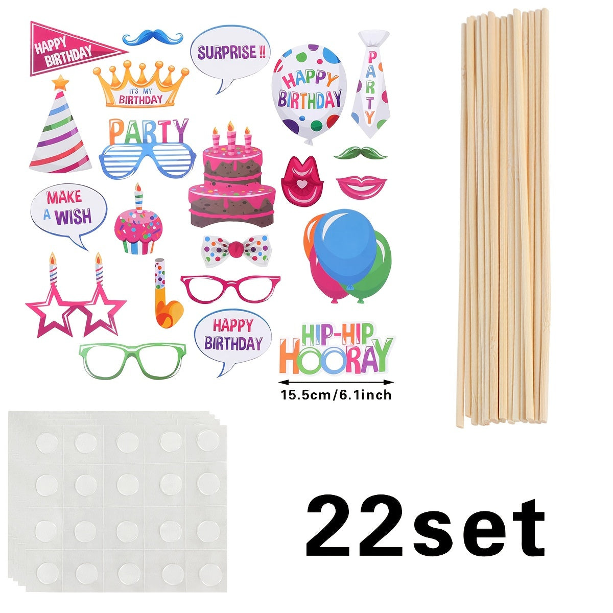 22pcs Happy Birthday Party Photo Props Party Favors Supplies for Kids Men Women