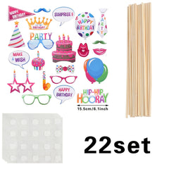 22pcs Happy Birthday Party Photo Props Party Favors Supplies for Kids Men Women