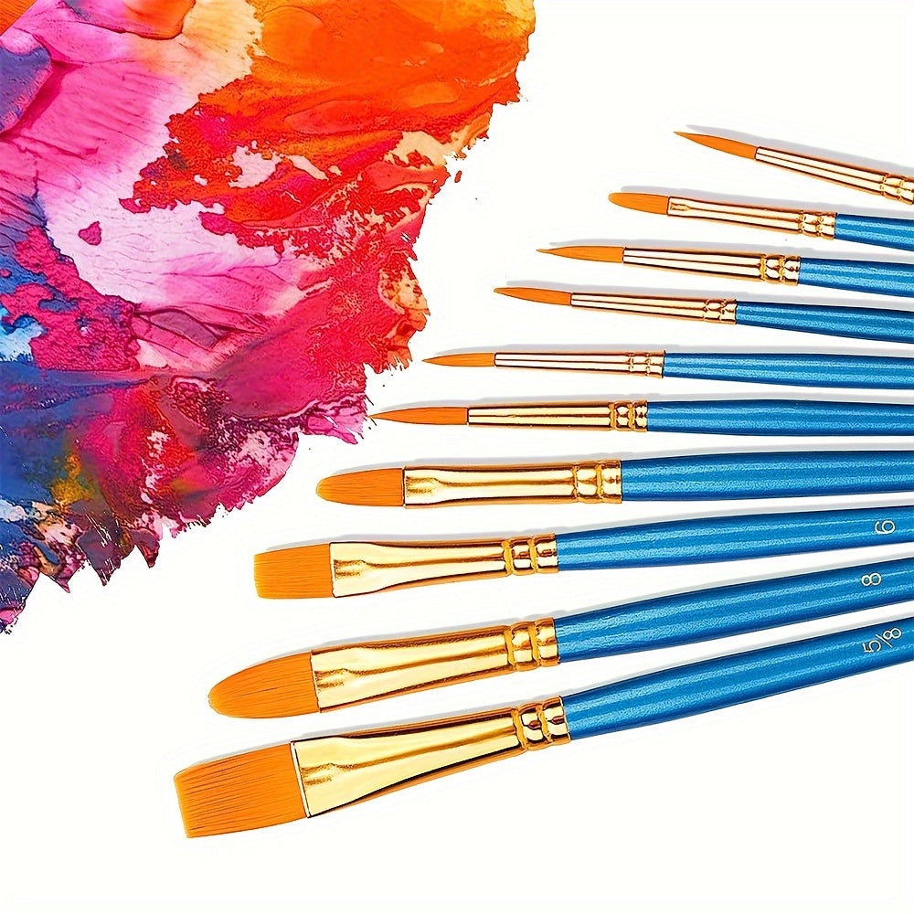 10pcs Watercolor Paint Brush Set Nylon Hair Acrylic Painting Brushes