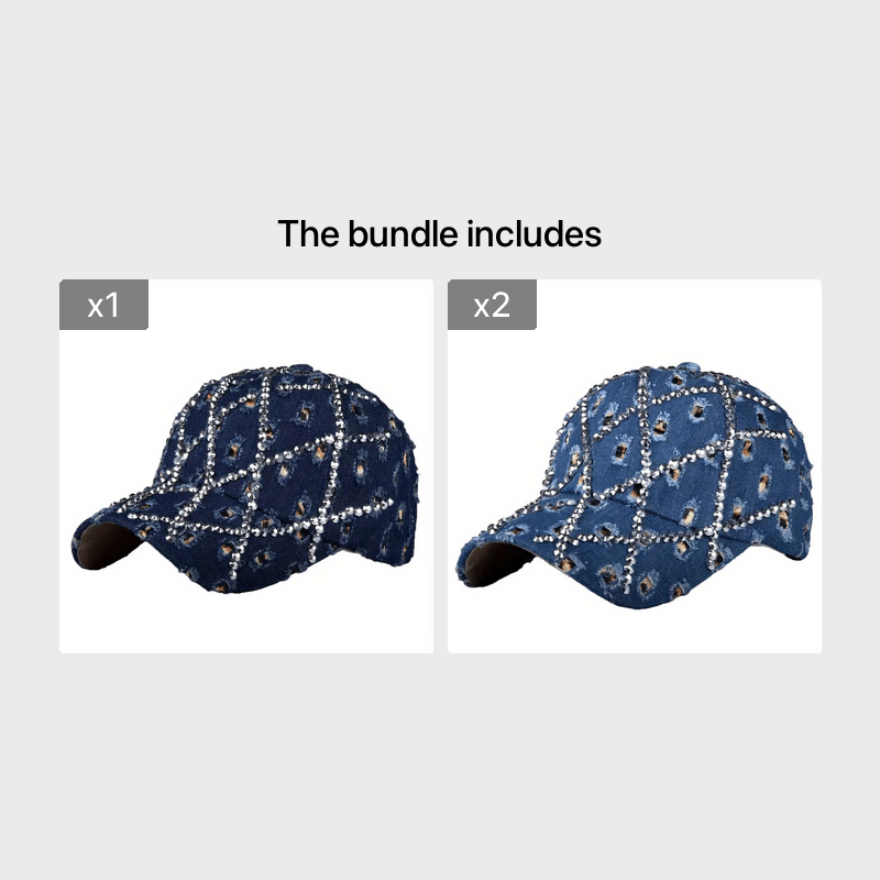 Leopard Rhinestone Denim Baseball Cap with Artificial Diamonds