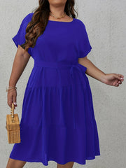  Women's Solid Batwing Ruffle Trim Dress