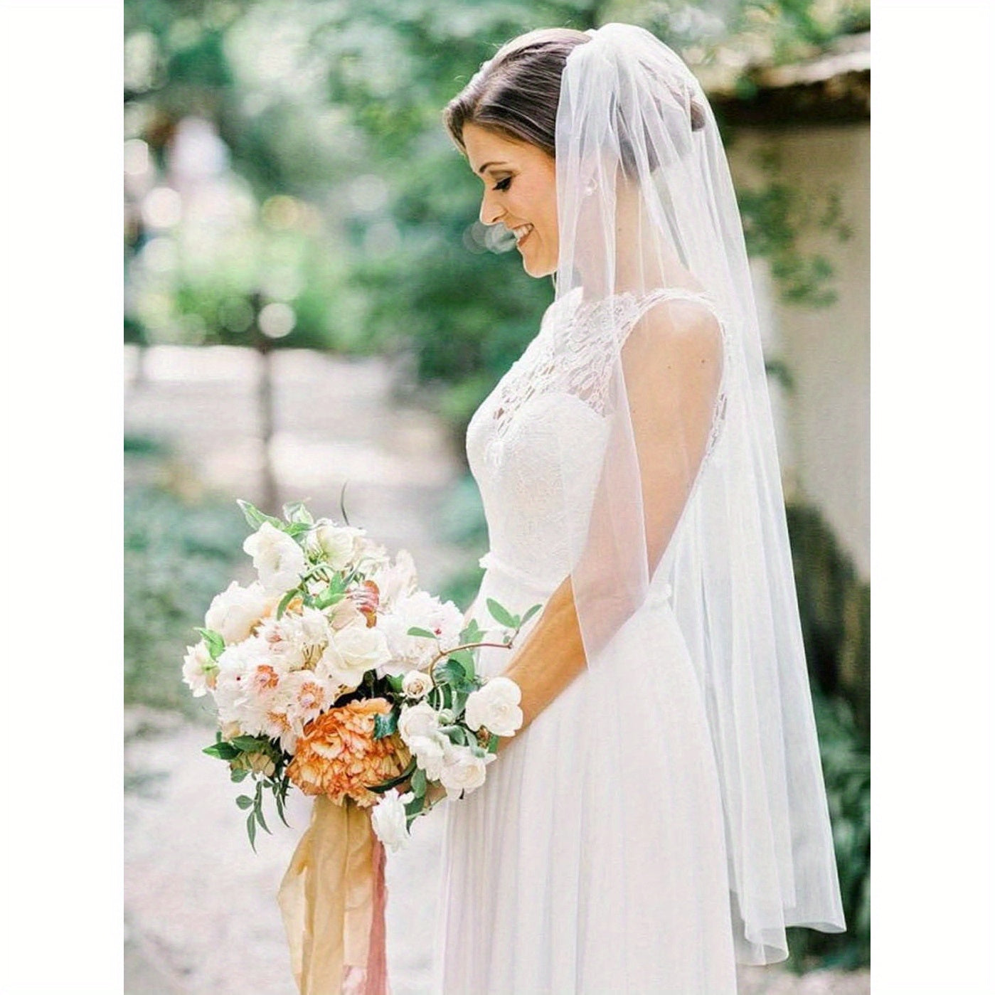 Bride's Fingertip Length Wedding Veil with Comb