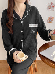 Women's Button Up Top & Pants Loungewear Set for Spring & Fall
