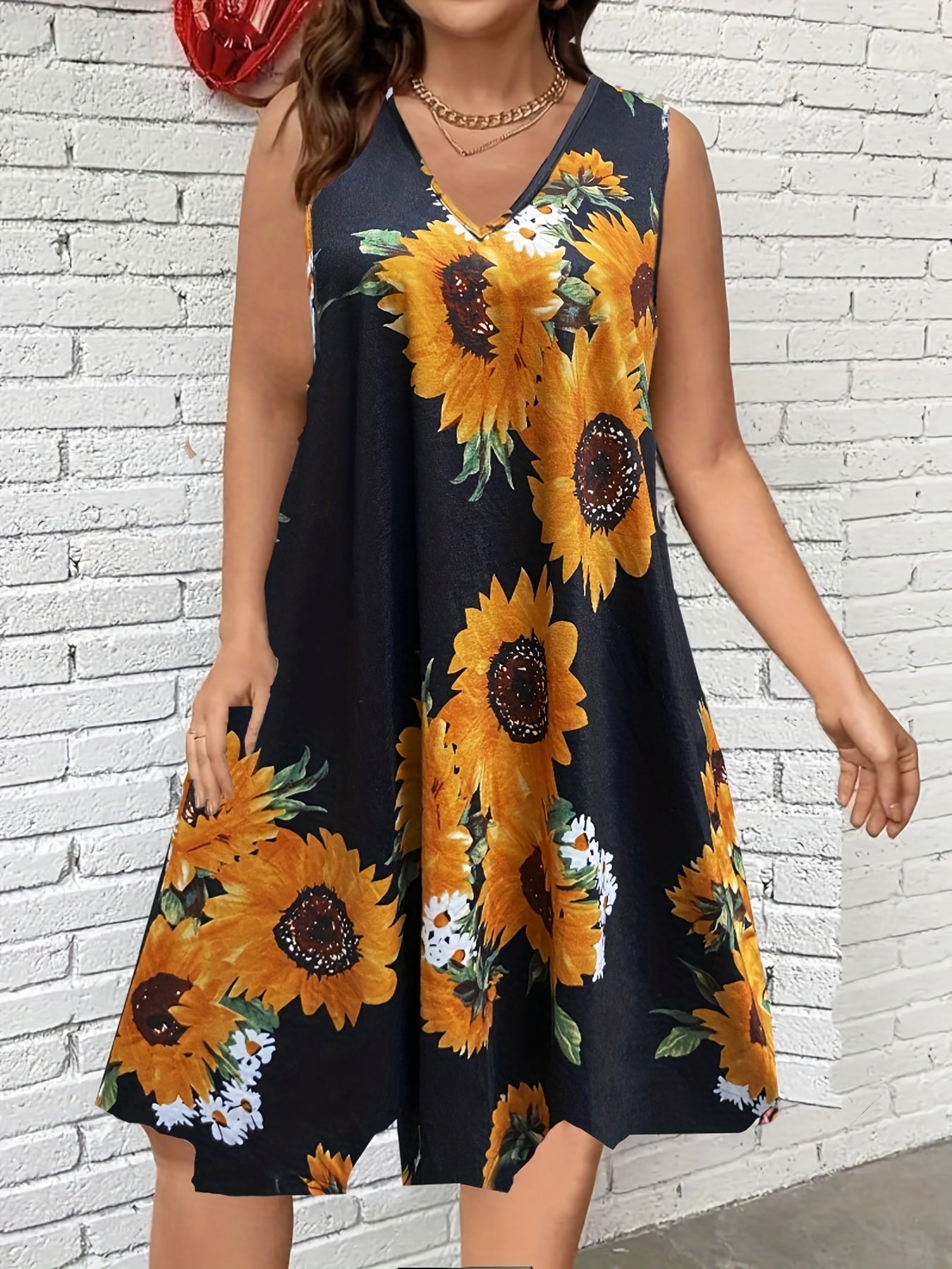  Floral Print V Neck Tank Dress