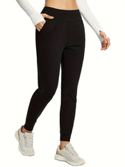  Sporty Pants Women's Plus Solid Wide Waistband Running Trousers