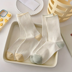 6 Pairs Colorblock Crew Socks Women's Mid Tube Stockings