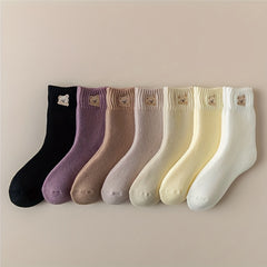 7 Pairs Cartoon Bear Print Socks Mid Tube Stockings