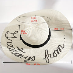Sequin Letter Embroidery Floppy Straw Hat Wide Brim Travel Beach Hats