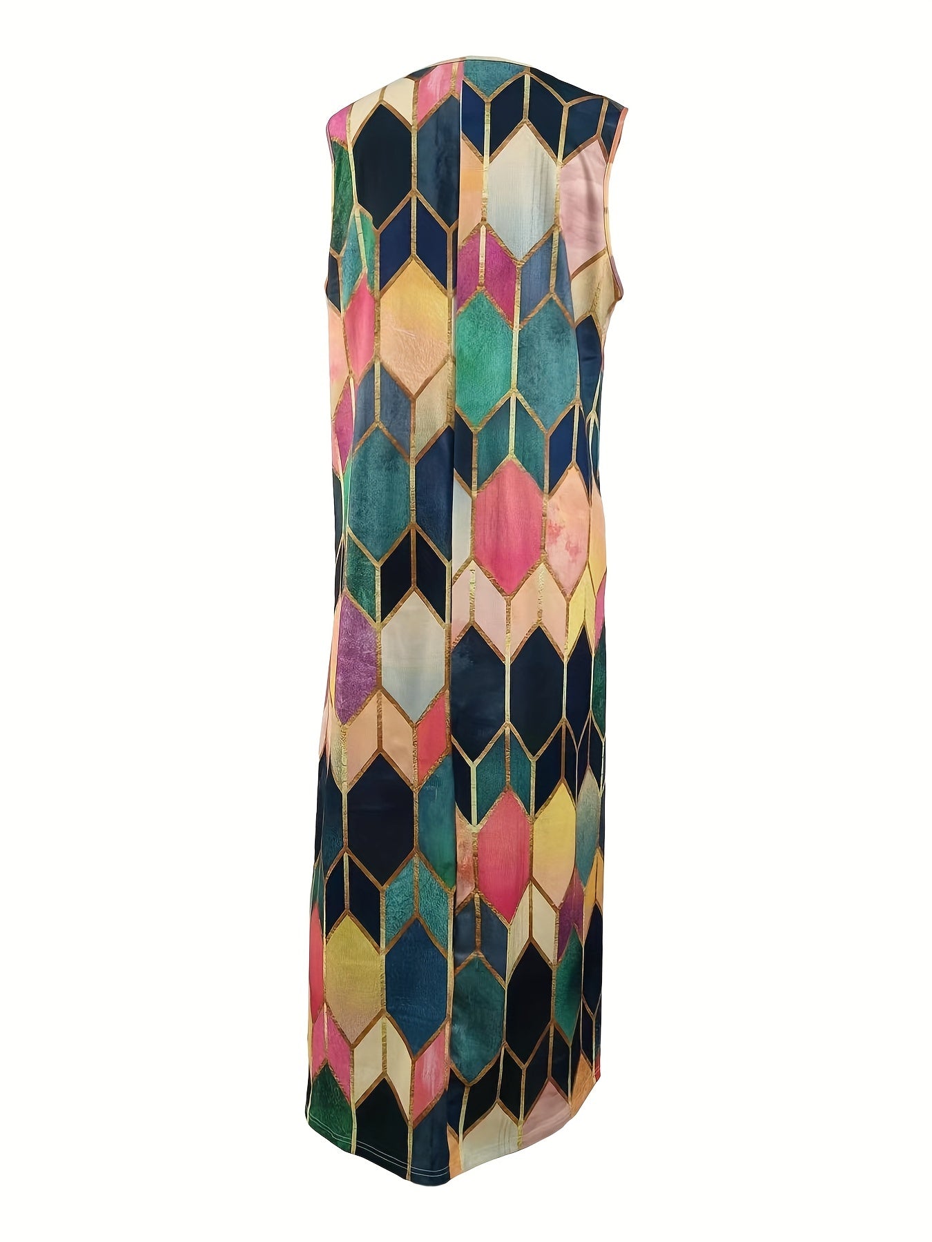  Geometric Print Tank Dress with Pockets