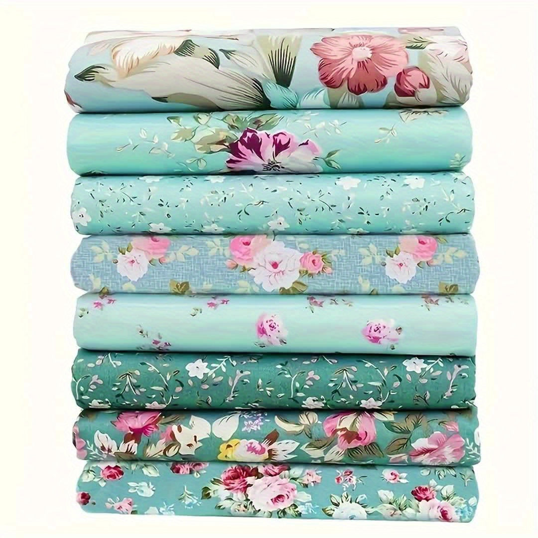 Floral Fabric Bundle Pre cut Patchwork Squares Quilting DIY Crafts 8pcs