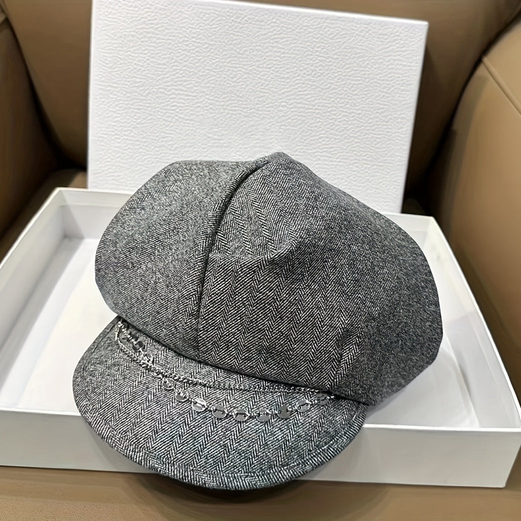 Vintage Solid Beret British Style Octagonal Hat Newsboy Hat