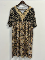  Floral Print Short Sleeve Notched Neck Dress With Pockets