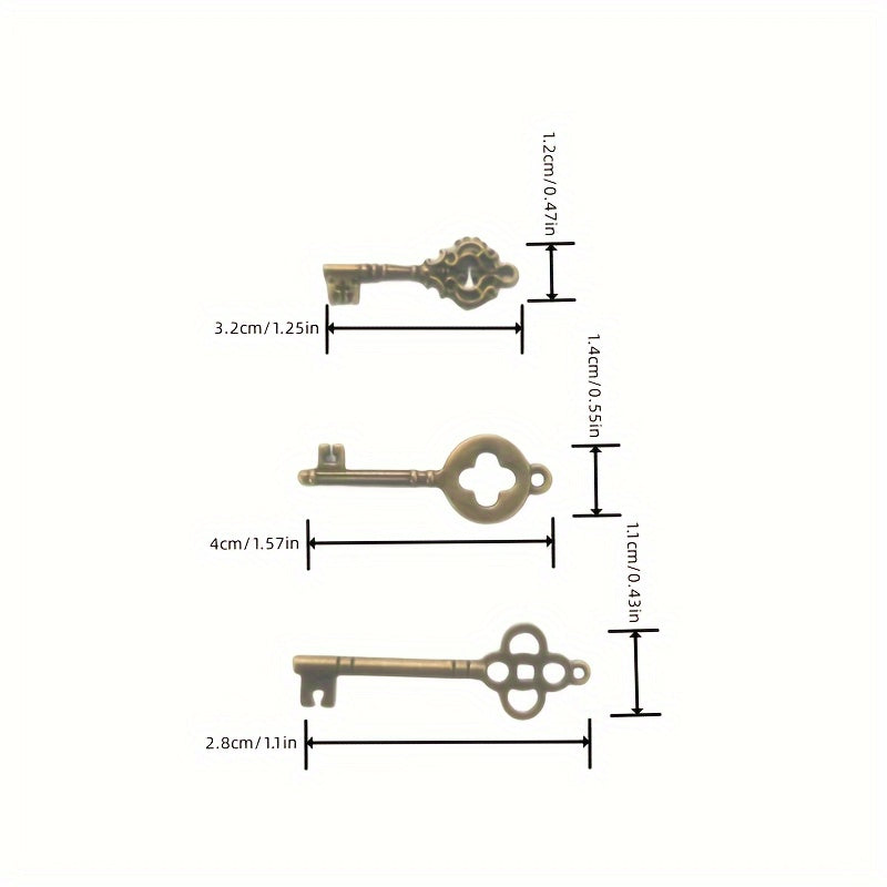 3pcs Large Skeleton Key Retro Style Bronze & Brass Castle Dungeon Pirate Key