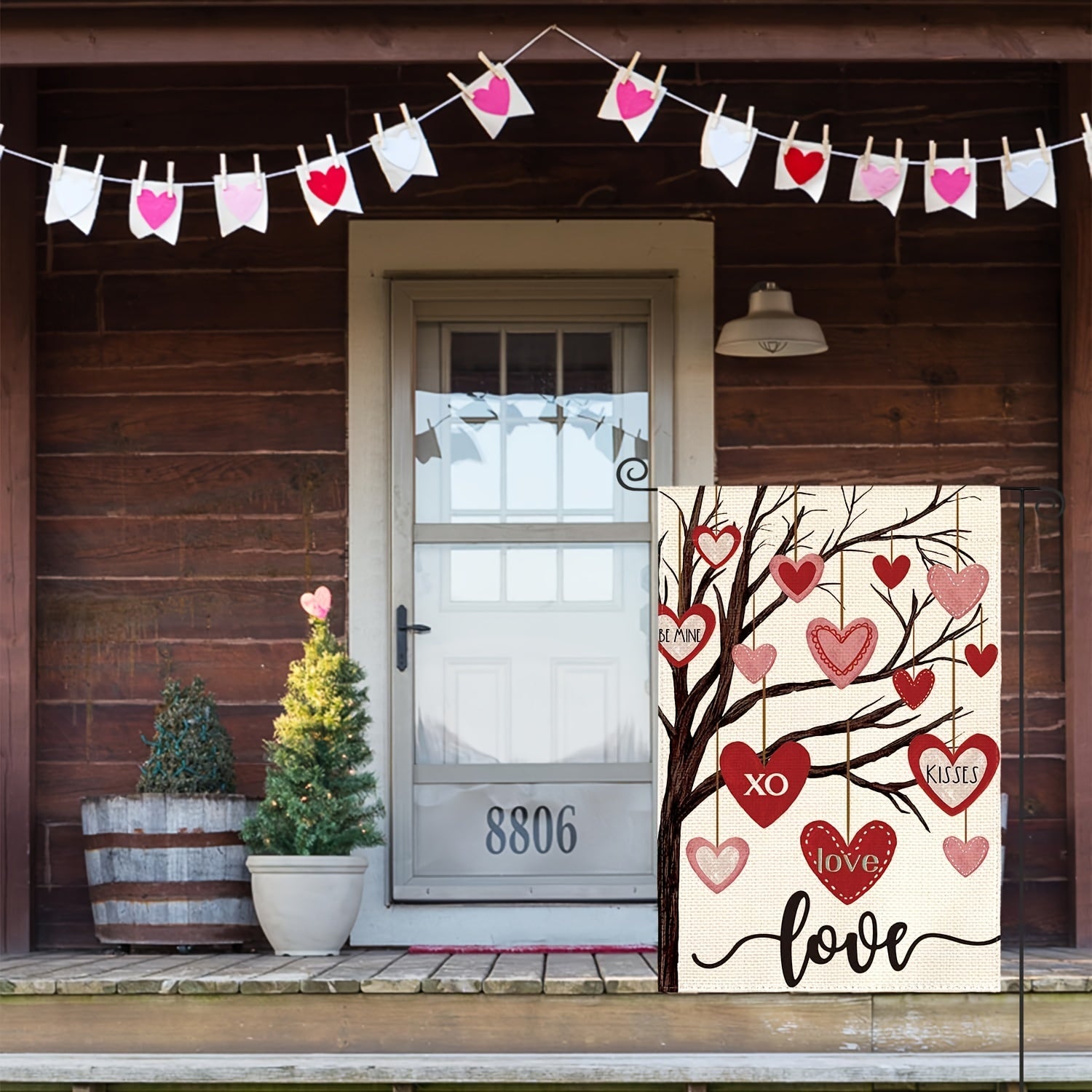 Valentines Garden Flag Love Heart Tree Anniversary Wedding