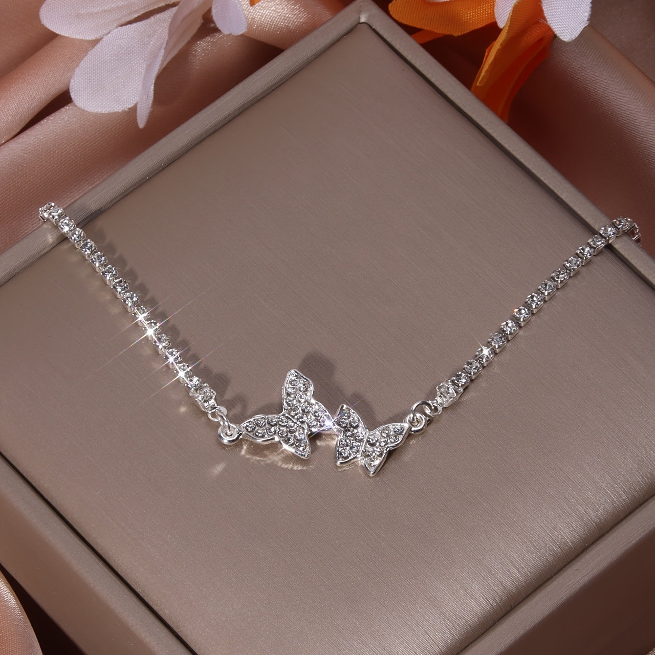 Double Butterfly Rhinestones Chain Bracelet Hand Chain Jewelry