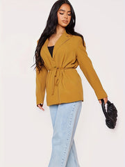 Solid Long Sleeve Workwear Blazer With Belt