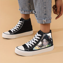 Anime Girl Pattern High Top Canvas Sneakers Lace Up Skate Shoes