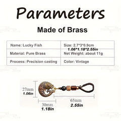 Lucky Fish Brass Car Pendant Key Chain Vintage Chinese Style Hand woven Rope