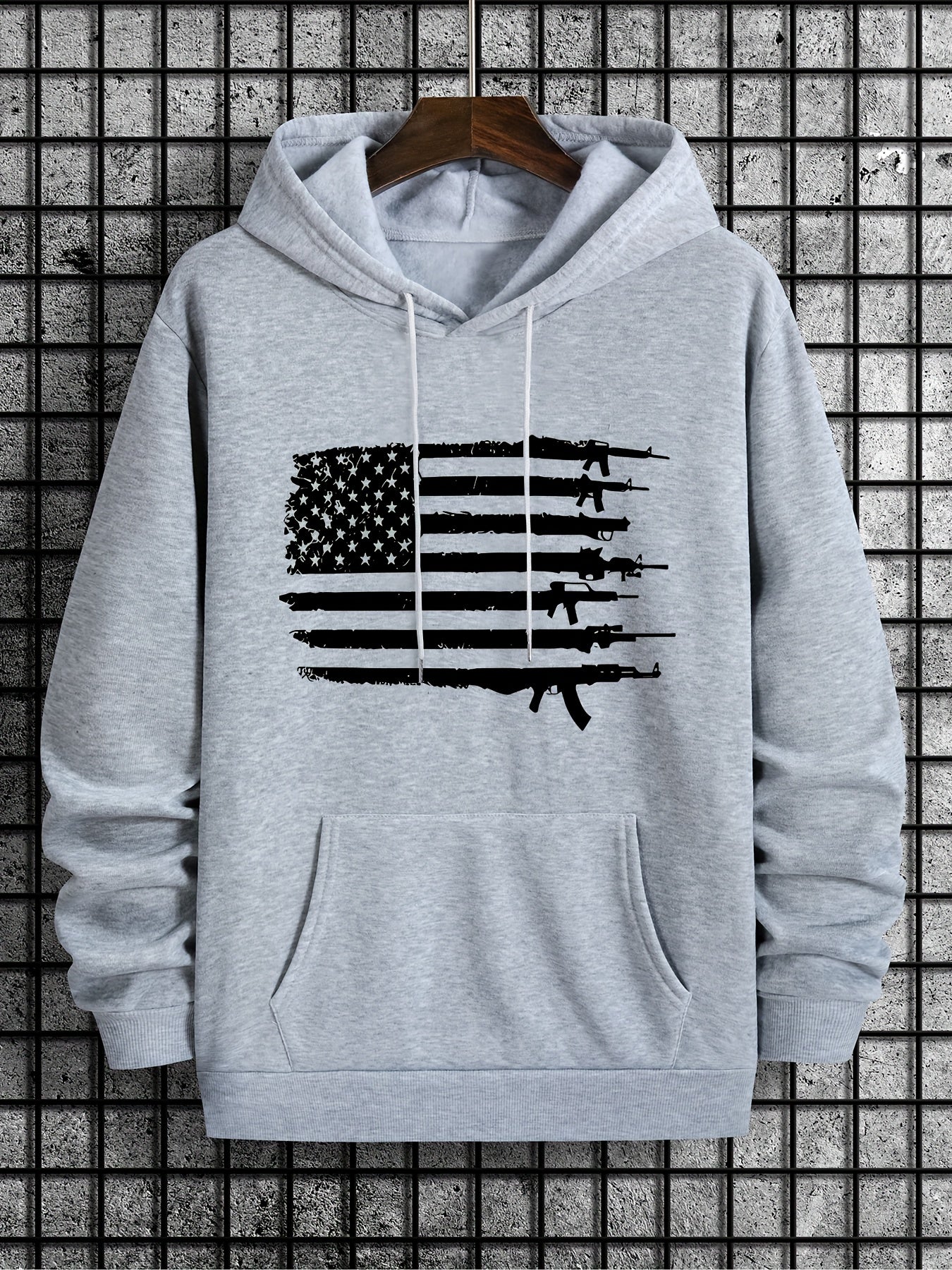 American Flag Print Men's Warm Pullover Hoodie for Autumn Winter