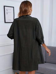 Casual 2pc Set Button Front Collared Shirt & Drawstring Elastic Waist Shorts