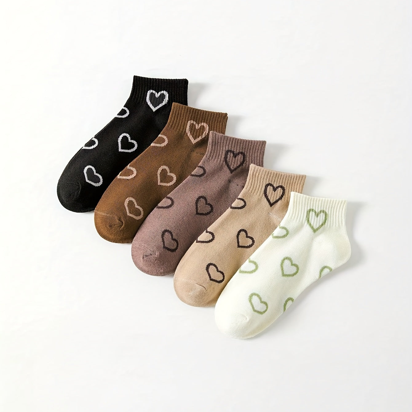 5 Pairs Heart Short & Crew Socks Women's Stockings