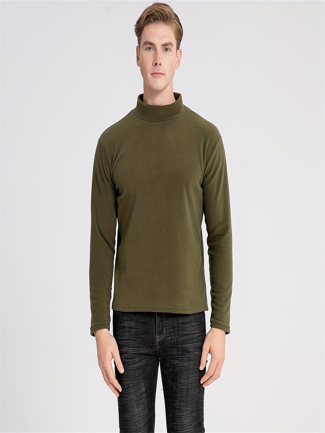 Men's Solid Pullover Fleece Crew Neck Top for City Walk Street