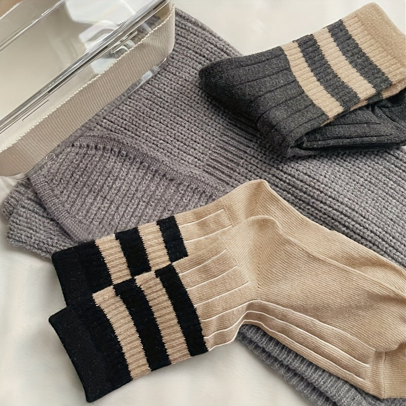 5 Pairs Striped Crew Socks Soft & Comfy Women's Stockings