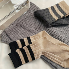 5 Pairs Striped Crew Socks Soft & Comfy Women's Stockings