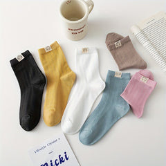 6 Pairs Cartoon Applique Socks Cute & Comfy College Style Women's Stockings