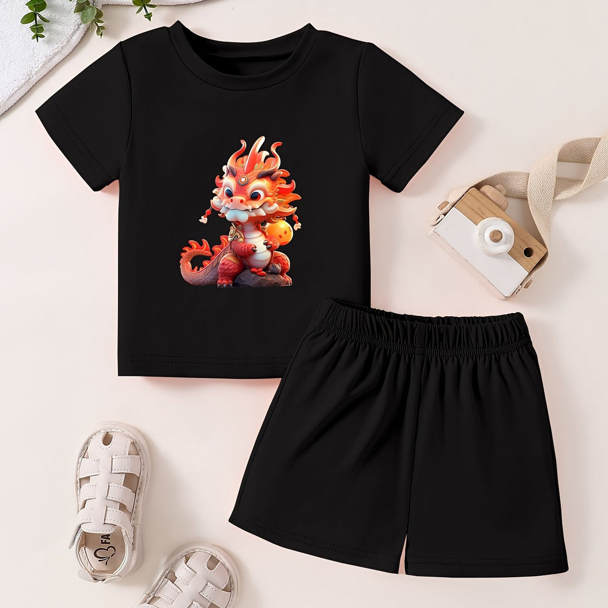 Toddler Cartoon Pattern T-shirt & Shorts Set