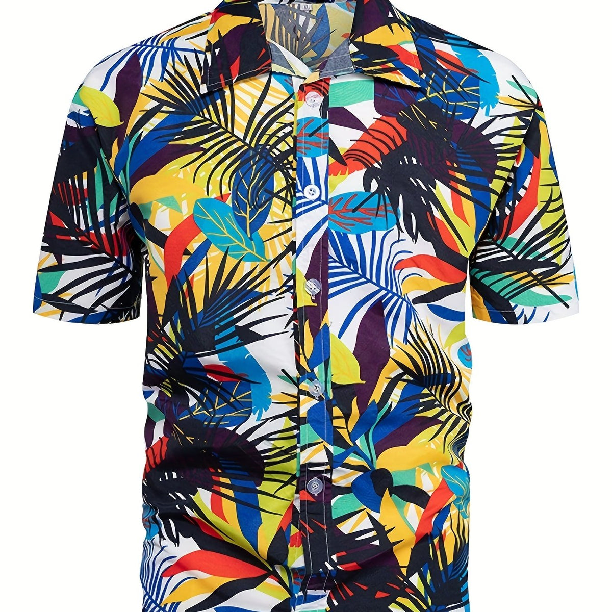Men's Leaf Print Beach Shirt - Casual Short Sleeves for Summer