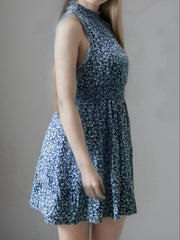  Ditsy Print High Neck Mini Dress