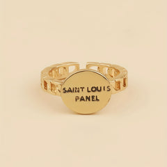 Vintage Letter Carved Ring Chain Structure Adjustable Open Ring