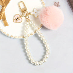 Wool Ball Pearl Bear Tag Bag Plush Keychain
