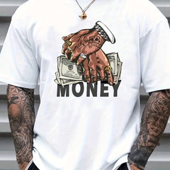 Cartoon Money & Hands Graphic Crew Neck T-shirt for Men