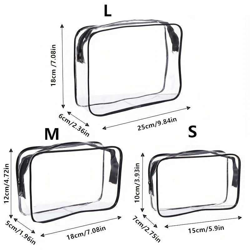 3pcs Set PVC Clear Cosmetic Bag Zipper Makeup Organizer Travel Toiletry